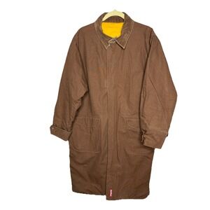 Marlboro Small Brown Canvas Duster Rain Trench Jacket Reversible Cowboy Western